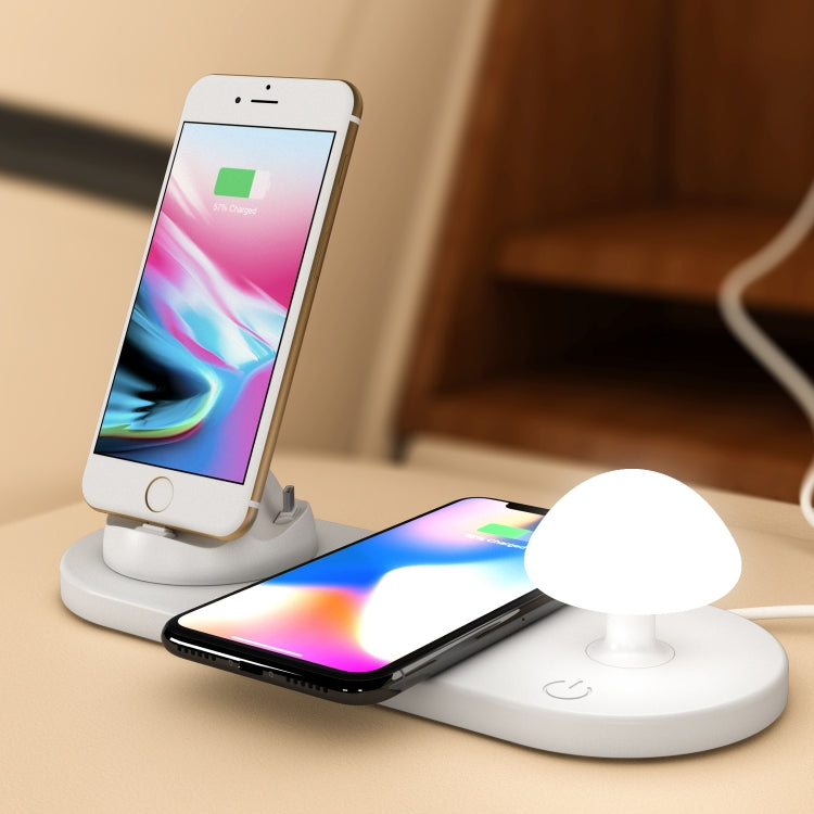 HQ UD11 10W 4 in 1 Mobile Phone Fast Wireless Charger with Mushroom LED Light Phone Holder Length 1 2m White