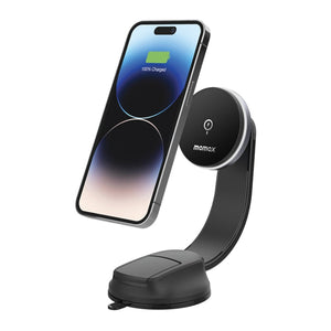 MOMAX CM25B Magnetic Wireless Charger Car Suction Cup Phone Holder