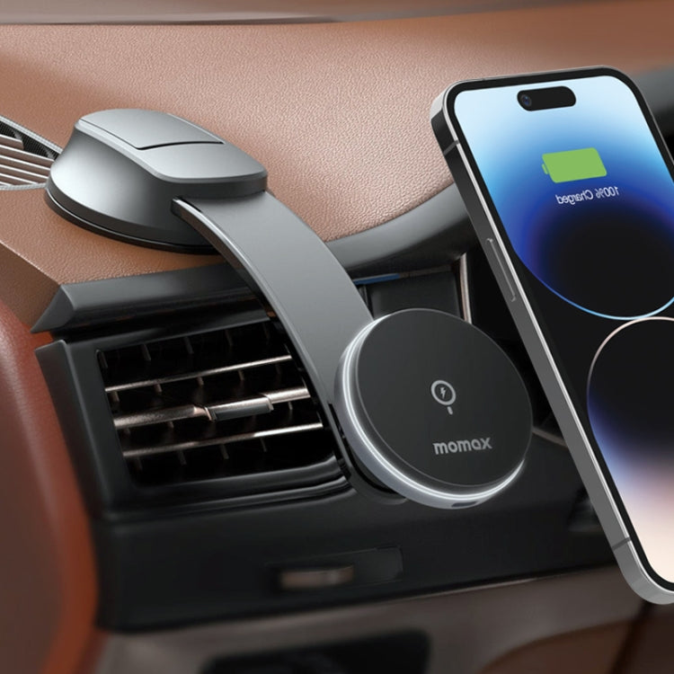 MOMAX CM25B Magnetic Wireless Charger Car Suction Cup Phone Holder
