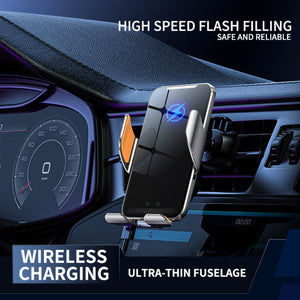 C9 Car Wireless Charger Phone Holder Infrared Auto Clamping Metal Phone Mount Car Charger Blue