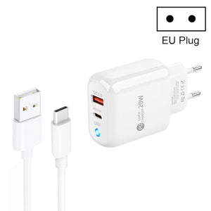 PD04 Type C USB Mobile Phone Charger with USB to Type C Cable EU Plug White
